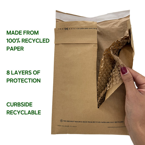 HEROHEX Paper Padded Mailers - 100% Recycled - from packs of 25